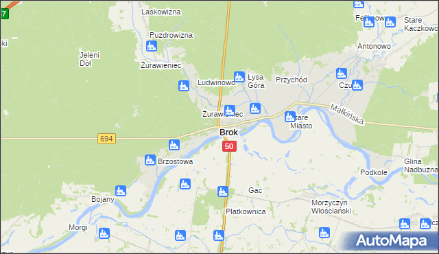 mapa Brok powiat ostrowski, Brok powiat ostrowski na mapie Targeo