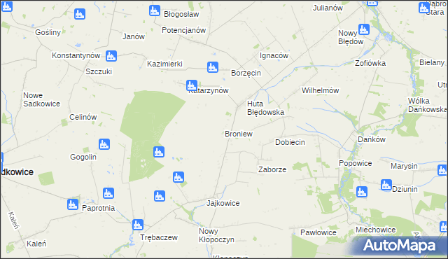 mapa Broniew, Broniew na mapie Targeo