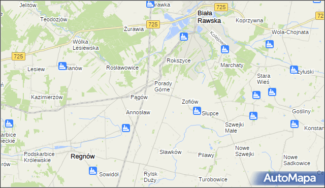 mapa Bronisławów gmina Biała Rawska, Bronisławów gmina Biała Rawska na mapie Targeo