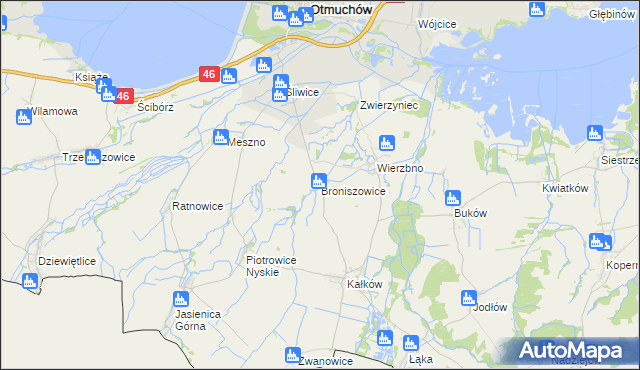 mapa Broniszowice gmina Otmuchów, Broniszowice gmina Otmuchów na mapie Targeo