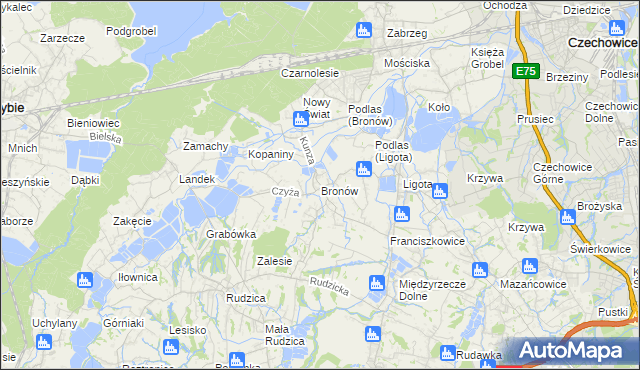 mapa Bronów gmina Czechowice-Dziedzice, Bronów gmina Czechowice-Dziedzice na mapie Targeo