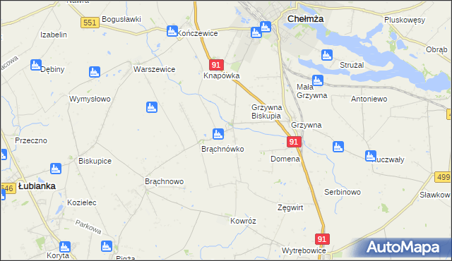 mapa Browina gmina Chełmża, Browina gmina Chełmża na mapie Targeo