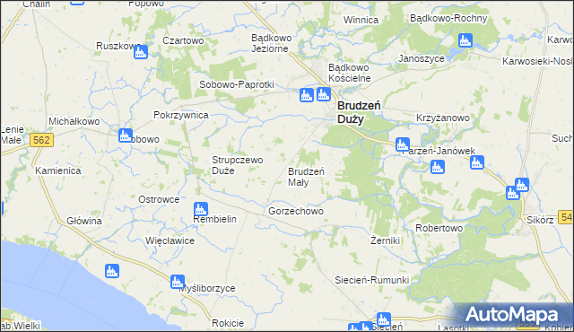 mapa Brudzeń Mały, Brudzeń Mały na mapie Targeo