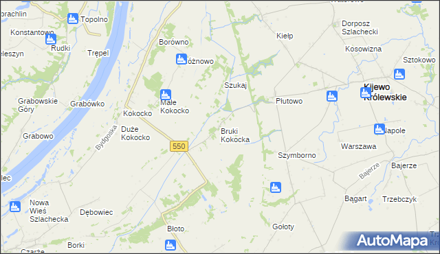 mapa Bruki Kokocka, Bruki Kokocka na mapie Targeo