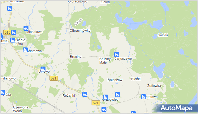 mapa Brusiny Małe, Brusiny Małe na mapie Targeo