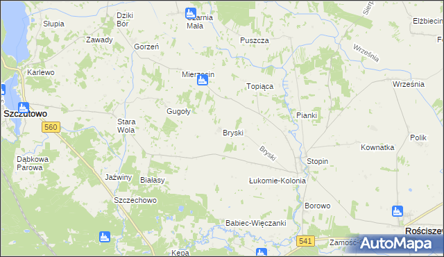 mapa Bryski gmina Rościszewo, Bryski gmina Rościszewo na mapie Targeo