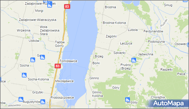 mapa Brzeg gmina Pęczniew, Brzeg gmina Pęczniew na mapie Targeo
