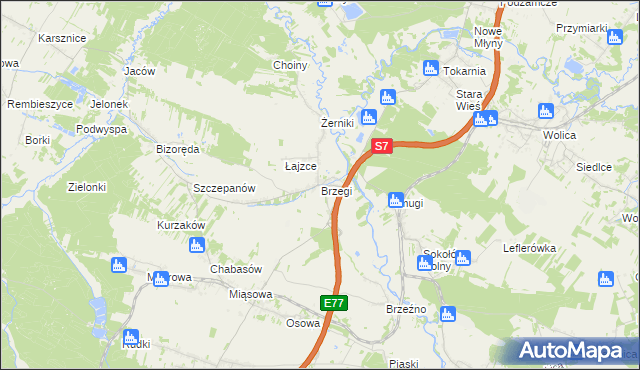 mapa Brzegi gmina Sobków, Brzegi gmina Sobków na mapie Targeo