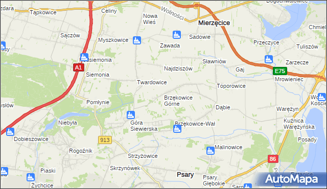 mapa Brzękowice Górne, Brzękowice Górne na mapie Targeo