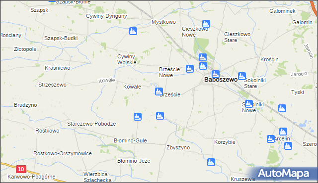 mapa Brzeście gmina Baboszewo, Brzeście gmina Baboszewo na mapie Targeo