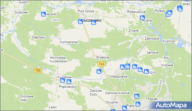 mapa Brzeście gmina Kluczewsko, Brzeście gmina Kluczewsko na mapie Targeo