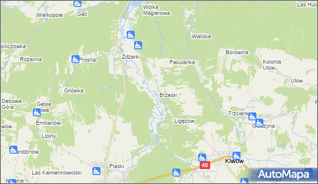 mapa Brzeski gmina Klwów, Brzeski gmina Klwów na mapie Targeo