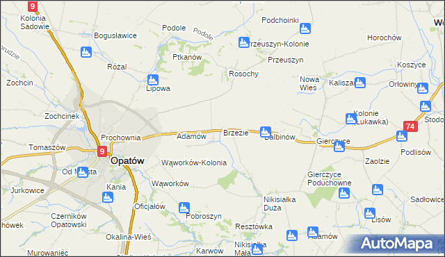 mapa Brzezie gmina Opatów, Brzezie gmina Opatów na mapie Targeo