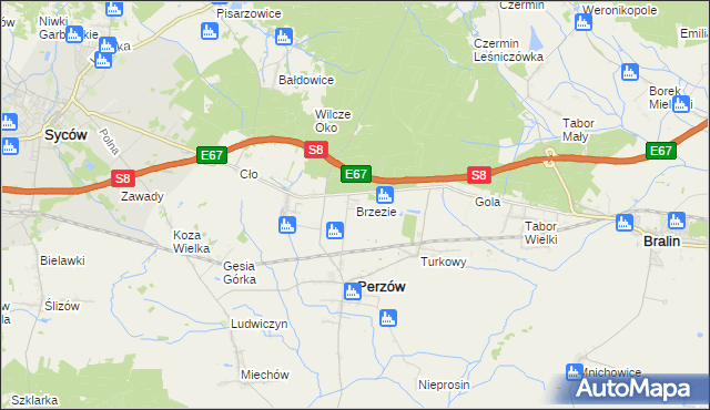 mapa Brzezie gmina Perzów, Brzezie gmina Perzów na mapie Targeo