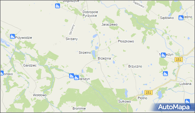 mapa Brzezina gmina Dolice, Brzezina gmina Dolice na mapie Targeo