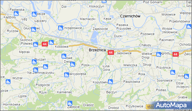 mapa Brzezinka gmina Brzeźnica, Brzezinka gmina Brzeźnica na mapie Targeo