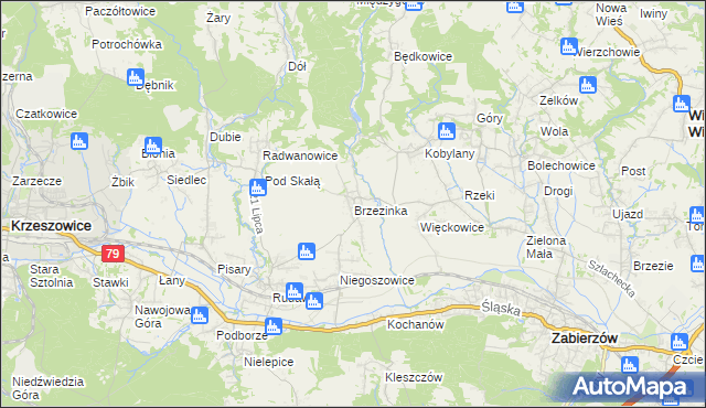 mapa Brzezinka gmina Zabierzów, Brzezinka gmina Zabierzów na mapie Targeo