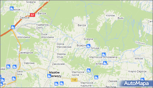 mapa Brzezinki gmina Masłów, Brzezinki gmina Masłów na mapie Targeo