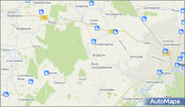 mapa Brzezinki gmina Warka, Brzezinki gmina Warka na mapie Targeo