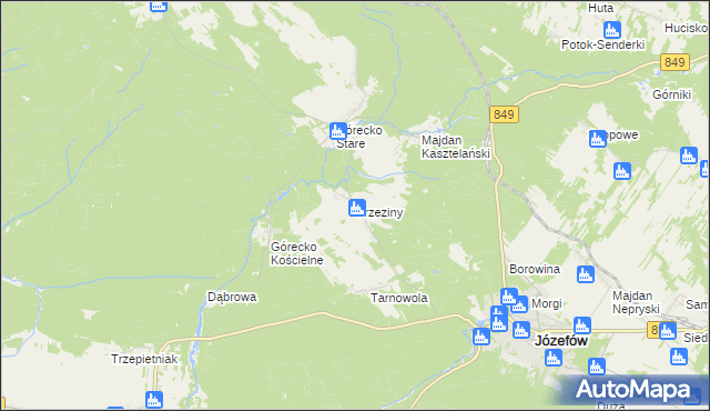 mapa Brzeziny gmina Józefów, Brzeziny gmina Józefów na mapie Targeo