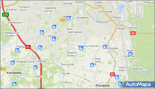 mapa Brzeziny-Kolonia, Brzeziny-Kolonia na mapie Targeo