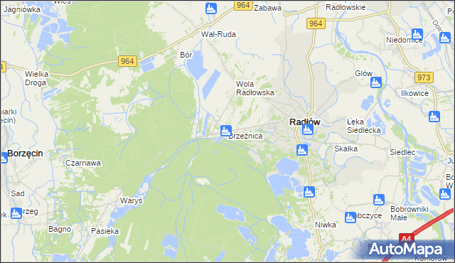 mapa Brzeźnica gmina Radłów, Brzeźnica gmina Radłów na mapie Targeo