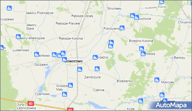 mapa Brzeźno gmina Goworowo, Brzeźno gmina Goworowo na mapie Targeo