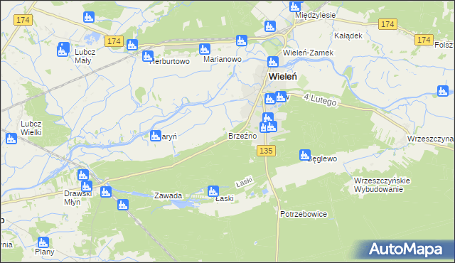 mapa Brzeźno gmina Wieleń, Brzeźno gmina Wieleń na mapie Targeo