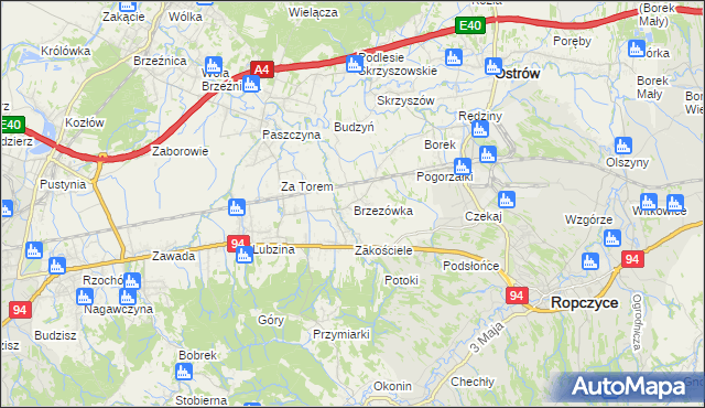 mapa Brzezówka gmina Ropczyce, Brzezówka gmina Ropczyce na mapie Targeo