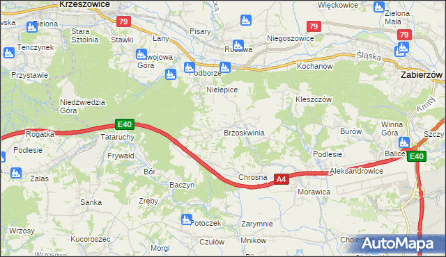 mapa Brzoskwinia, Brzoskwinia na mapie Targeo