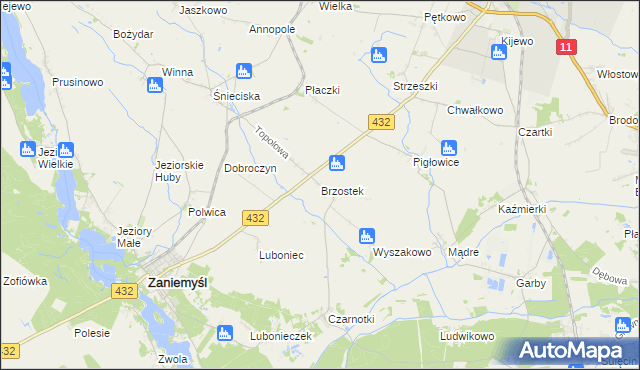 mapa Brzostek gmina Zaniemyśl, Brzostek gmina Zaniemyśl na mapie Targeo