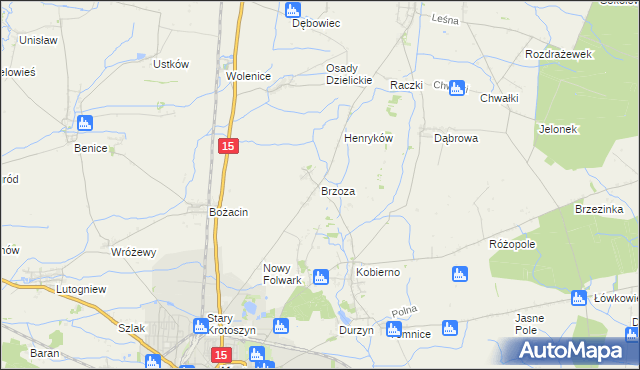 mapa Brzoza gmina Krotoszyn, Brzoza gmina Krotoszyn na mapie Targeo