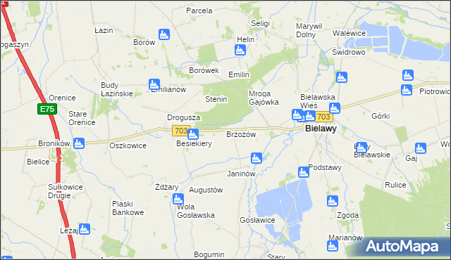 mapa Brzozów gmina Bielawy, Brzozów gmina Bielawy na mapie Targeo