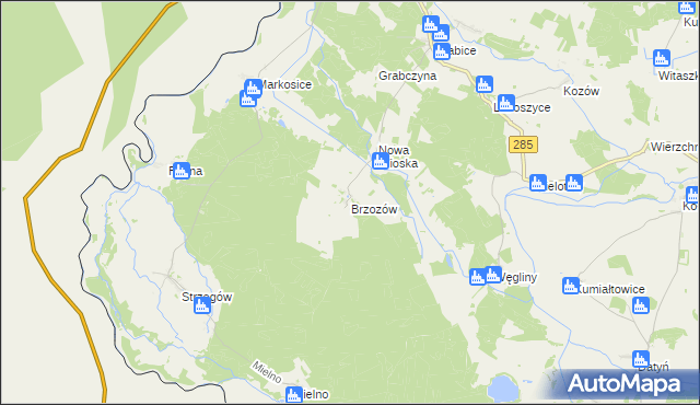 mapa Brzozów gmina Gubin, Brzozów gmina Gubin na mapie Targeo