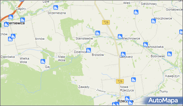 mapa Brzozów gmina Rzeczyca, Brzozów gmina Rzeczyca na mapie Targeo