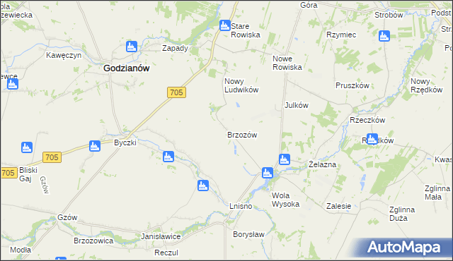 mapa Brzozów gmina Skierniewice, Brzozów gmina Skierniewice na mapie Targeo