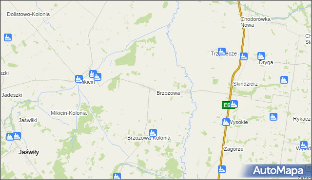 mapa Brzozowa gmina Jaświły, Brzozowa gmina Jaświły na mapie Targeo