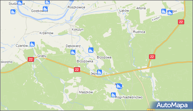 mapa Brzozowa gmina Krzeszyce, Brzozowa gmina Krzeszyce na mapie Targeo