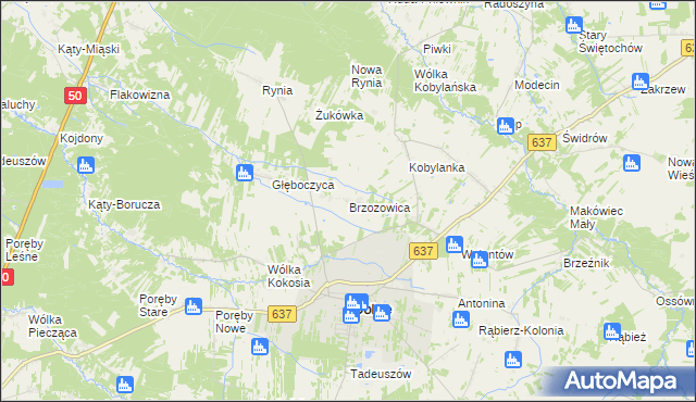 mapa Brzozowica gmina Dobre, Brzozowica gmina Dobre na mapie Targeo