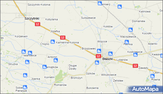 mapa Brzozowiec gmina Błaszki, Brzozowiec gmina Błaszki na mapie Targeo