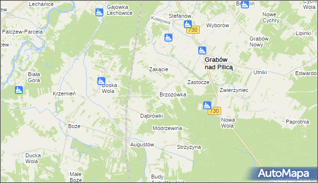 mapa Brzozówka gmina Grabów nad Pilicą, Brzozówka gmina Grabów nad Pilicą na mapie Targeo