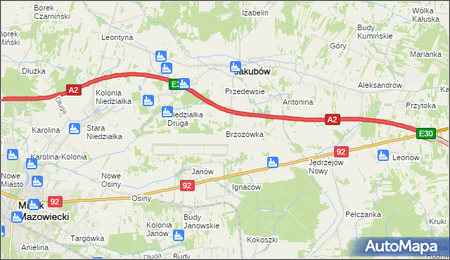 mapa Brzozówka gmina Jakubów, Brzozówka gmina Jakubów na mapie Targeo