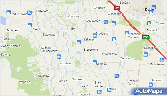 mapa Brzozówka gmina Uniejów, Brzozówka gmina Uniejów na mapie Targeo