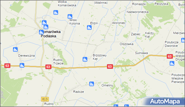 mapa Brzozowy Kąt gmina Komarówka Podlaska, Brzozowy Kąt gmina Komarówka Podlaska na mapie Targeo