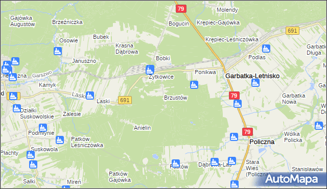 mapa Brzustów gmina Garbatka-Letnisko, Brzustów gmina Garbatka-Letnisko na mapie Targeo