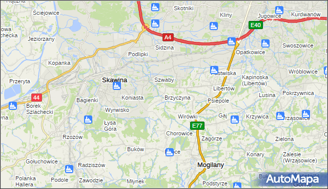 mapa Brzyczyna, Brzyczyna na mapie Targeo