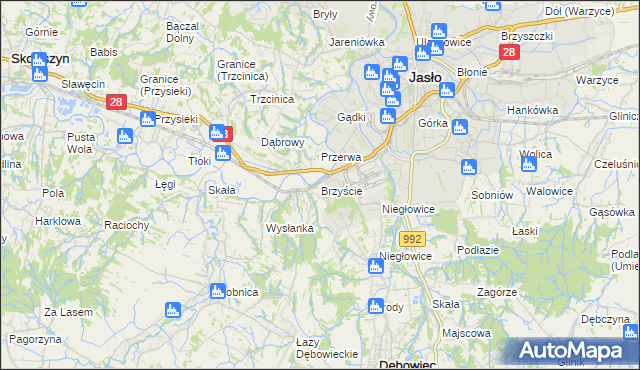 mapa Brzyście gmina Jasło, Brzyście gmina Jasło na mapie Targeo