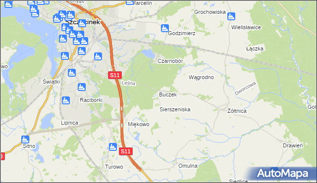 mapa Buczek gmina Szczecinek, Buczek gmina Szczecinek na mapie Targeo