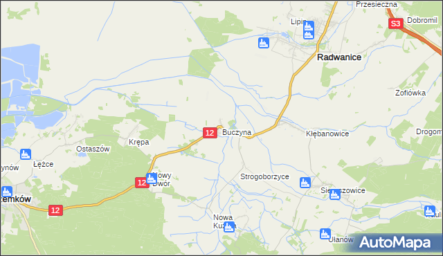 mapa Buczyna gmina Radwanice, Buczyna gmina Radwanice na mapie Targeo