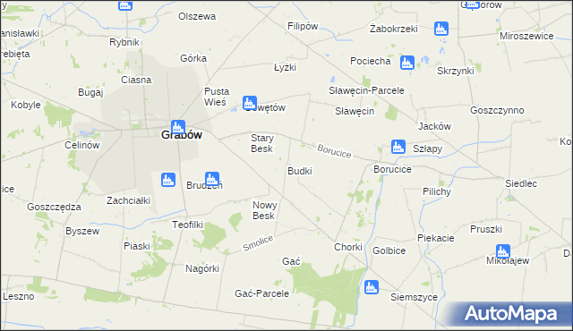 mapa Budki gmina Grabów, Budki gmina Grabów na mapie Targeo